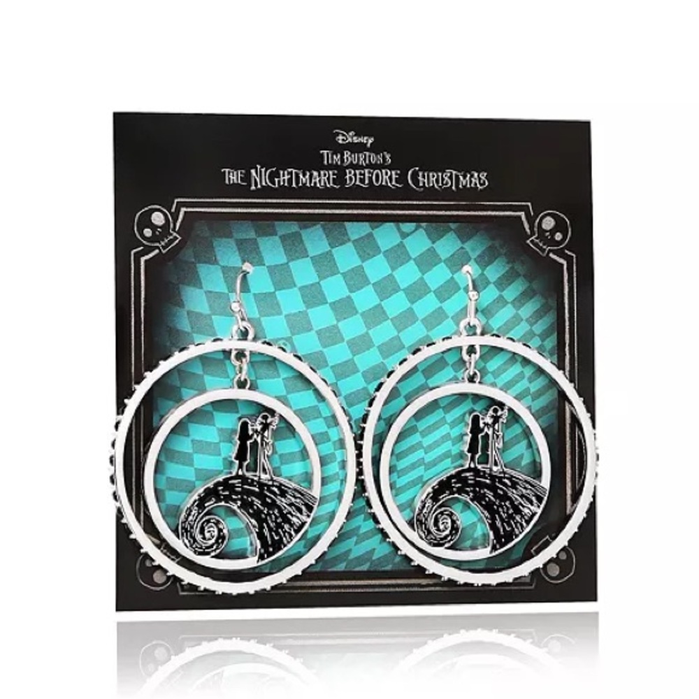 The Nightmare Before Christmas Double Circle Hoop Earrings with Black Crystals